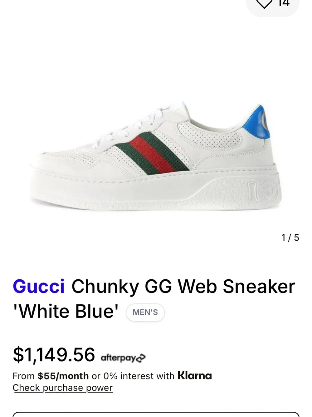 AUTHENTIC Gucci White Leather Sneakers with Red & Green Stripe and Blue Heel - Picture 7 of 7